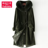 2019春新款时尚海宁羊毛皮大衣狐狸毛连帽长款女式外套
