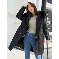2019海宁反季新款貉子毛连帽大衣女时尚长款派克服外套W
