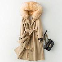 海宁秋冬兔毛内胆派克服皮女士貉子毛领夹棉外套T