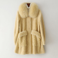 秋北极绒羊毛外套狐狸毛中长款复合皮毛一体大衣女W