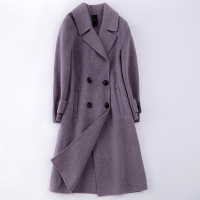 海宁秋冬新款双面毛呢大衣女士时尚长款阿尔巴卡外套