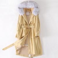 海宁2019秋冬兔毛内胆狐狸毛连帽派克服皮女夹棉外套X
