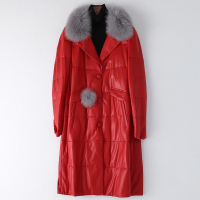2019海宁秋冬新款真皮羽绒服时尚长款绵羊皮狐狸毛领外套