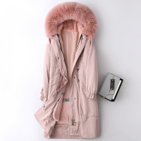 新款兔毛内胆派克服大衣秋冬女长款狐狸毛连帽皮外套T