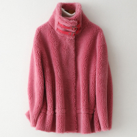 海宁2019秋冬羊剪毛皮大衣女中长款复合皮毛一体外套X