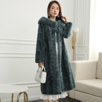 2019新款秋冬皮进口拼貂裘皮大衣女士整貂领长款外套W