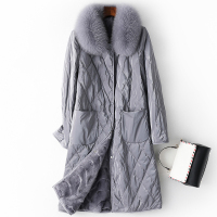 2019秋冬长款狐狸毛领羽绒服女新款拼貂水貂毛皮外套W