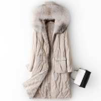 2019新款狐狸毛领拼貂皮大衣女士秋冬连帽羽绒服外套W