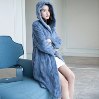 2019秋冬新款水貂毛连帽外套女装长款韩版拼貂皮大衣W