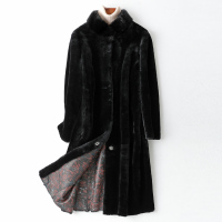 2019秋冬新款羊剪绒皮大衣女士皮毛一体整貂毛领外套W