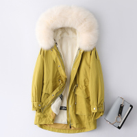 海宁2019秋冬兔毛内胆狐狸毛领夹棉女士派克服皮外套W