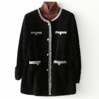 2019海宁小羊驼毛皮女士中长款大衣复合皮毛一体外套W