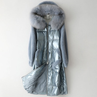 海宁2019秋新款羊剪毛皮女狐狸毛领复合皮毛一体外套W