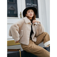 2019冬新款羊毛皮外套女羊剪绒大衣颗粒复合皮毛一体S