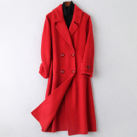 冬季新款阿尔巴卡双面毛呢长款大衣女士2019流行羊毛呢子外套
