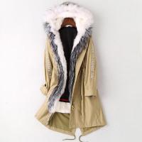 2019秋冬兔毛内胆派克大衣女士时尚长款狐狸毛连帽外套