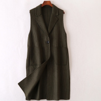 海宁2020春新款双面毛呢大衣女流行长款羊毛呢子无袖外套