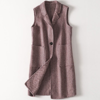 女士时尚羊毛呢子长款无袖外套2020春季新款双面毛呢大衣