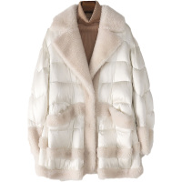 2020春季新款颗粒拼接羽绒服大衣女士时尚宽松中长款外套