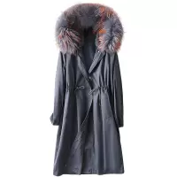帕波仕蒂兔毛内胆貉子毛领派克服大衣女秋冬时尚新款皮草外套连帽