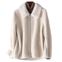 憨厚皇后100%羊毛羊剪绒大衣女复合皮毛一体外套海宁秋冬时尚新款