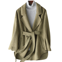 憨厚皇后100%羊毛双面毛呢外套女春秋时尚新款呢子大衣中长款修身