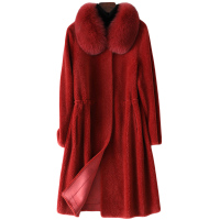 憨厚皇后全羊毛狐狸毛领羊剪绒大衣时尚秋冬新款女长款皮草外套