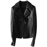 憨厚皇后绵羊皮真皮皮衣海宁春秋新款西转领机车外套女装短款