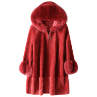 憨厚皇后全羊毛狐狸毛领羊剪绒大衣秋冬女时尚新款连帽皮草外套
