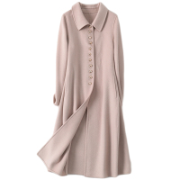 憨厚皇后羊毛水波纹双面羊绒大衣女春秋呢子外套修身长款时尚