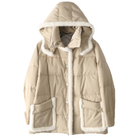 憨厚皇后时尚水貂毛领连帽外套2021年春季新款女士羽绒服中长款X