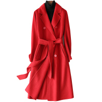 憨厚皇后2021春季时尚双面毛呢外套女士水波纹呢子大衣修身长款X