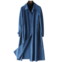 憨厚皇后2021春季时尚水波纹女士新款双面毛呢大衣长款休闲外套X