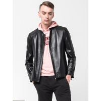 汤尼保罗TONYPAULO男款时尚百搭纽扣拉链装饰长袖夹克款式真皮皮衣