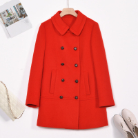 汤尼保罗双排扣翻领宽松羊毛大衣大红色