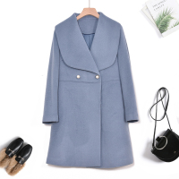 汤尼保罗大翻领中长款羊毛大衣蓝色