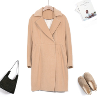 汤尼保罗气质收腰中长款羊毛大衣米色