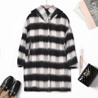 汤尼保罗格子连帽中长款羊毛大衣