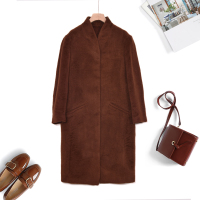 汤尼保罗立领复古中长款羊毛大衣焦糖色