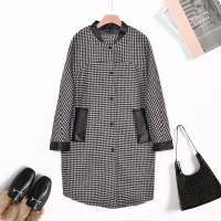 汤尼保罗立领格纹中长款羊毛大衣