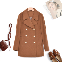 汤尼保罗双排扣西装领羊毛大衣驼色