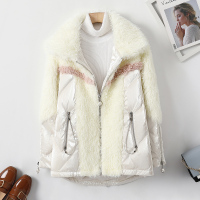 汤尼保罗亮面拼接中长款羽绒服白色