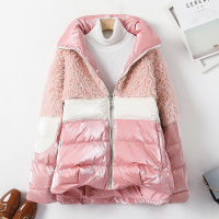 汤尼保罗亮面拼接羽绒服粉色