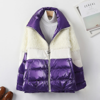 汤尼保罗亮面拼接羽绒服紫色