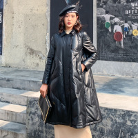 汤尼保罗长款羽绒立领真皮皮衣黑色