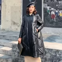 汤尼保罗长款羽绒立领真皮皮衣黑色