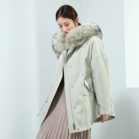 汤尼保罗兔毛内胆连帽派克服皮草薄荷绿