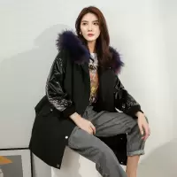 汤尼保罗连帽兔毛内胆派克服皮草黑色