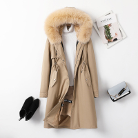 汤尼保罗连帽兔毛内胆狐狸毛领派克服皮草卡其色