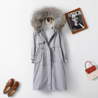 汤尼保罗长款连帽兔毛内胆派克服皮草灰色